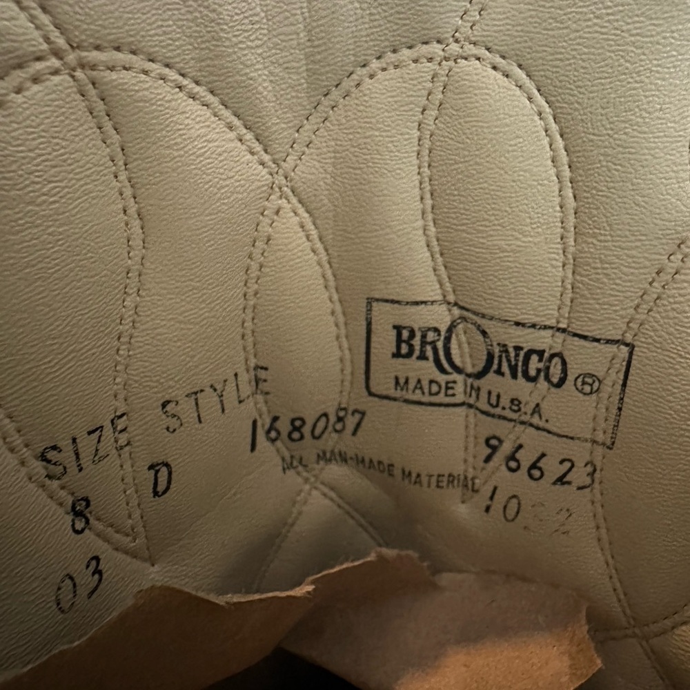 Bronco Western Cowboy Boots Women’s 9.5 Men’s 8 Brown Leather Made in USA - Picture 9 of 9
